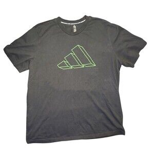 Men’s Adidas XL Black T-Shirt Green Logo Front & Back Neck Streetwear